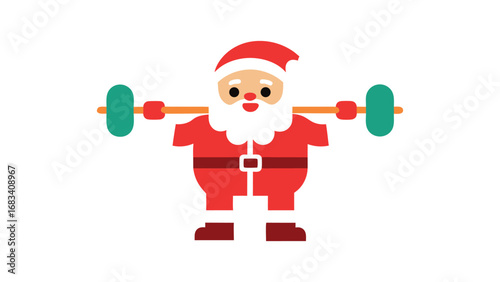 Santa lifting candy cane barbell fitness isolated on white background