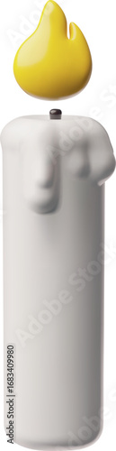 Burning candle with flowing wax, 3D vector realistic glowing lit paraffin candle with fire flame, Church concept