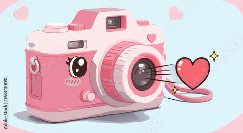 Cute Pink Camera Vector SVG Illustration in Flat Style with Heart Details for Digital Media and Children's Design