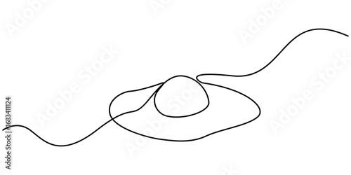 Continuous single line drawing of sunny side up egg logo label. Continuous one line drawing of fried egg. white background. Modern one line design vector graphic illustration