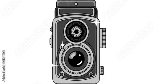 Flat Vector SVG Illustration of Retro Camera with Circular Lens and Detail Elements in Modern Minimalist Style for Web and Digital Design