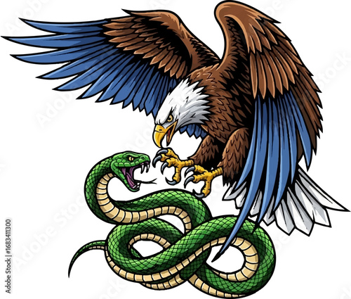 Fierce Eagle and Snake Battle Illustration