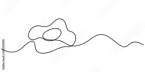 Continuous single line drawing of sunny side up egg logo label. Continuous one line drawing of fried egg. white background. Modern one line design vector graphic illustration