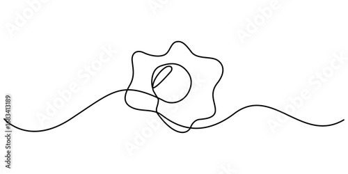 Continuous single line drawing of sunny side up egg logo label. Continuous one line drawing of fried egg. white background. Modern one line design vector graphic illustration