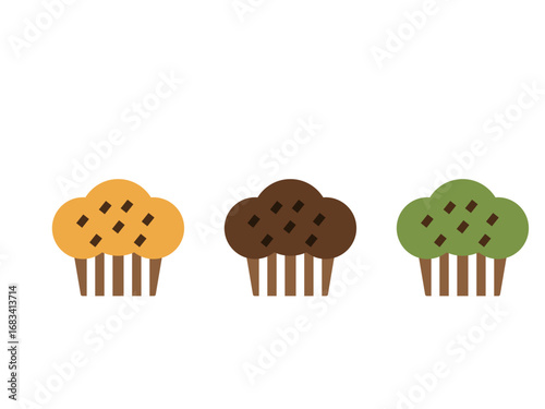 チョコが入ったマフィンのアイコンのイラストのセット