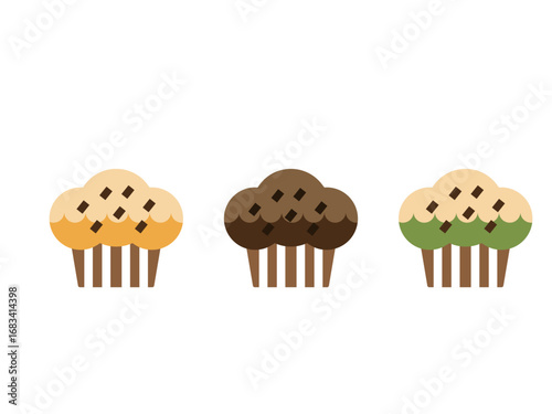 チョコが入ったマフィンのアイコンのイラストのセット
