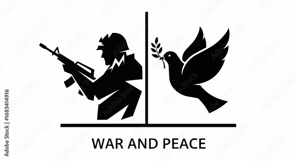 Naklejka premium War and Peace Concept Symbol with Soldier and Dove