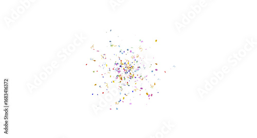 realistic bright confetti background for celebrations concept, in png format with transparent background. 3d render of confeti floating isolated. Christmas holiday and anniversary party Upper layer.