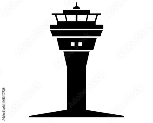 air traffic control tower  black silhouette vector