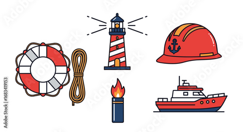 Maritime Safety Equipment and Symbols A Collection of Essential Nautical Icons for Seafaring