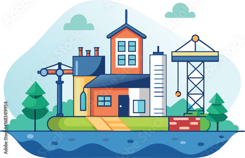 illustration of a house with a boat