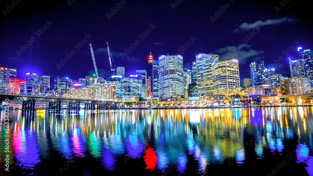 Naklejka premium hong kong skyline at night