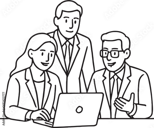 Business team working on laptop – flat vector illustration