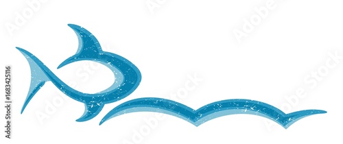 Symbol of a blue fish with wave.
