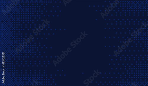 A deep navy blue abstract background featuring fading pixelated patterns creating a modern and technological feel with scattered dots forming a digital mosaic effect that's subtly stylish