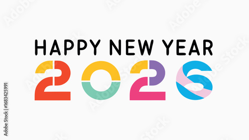 Happy New Year 2026 Greeting with Vibrant Hopes, Dreams, and Bright Graphic Block Design.