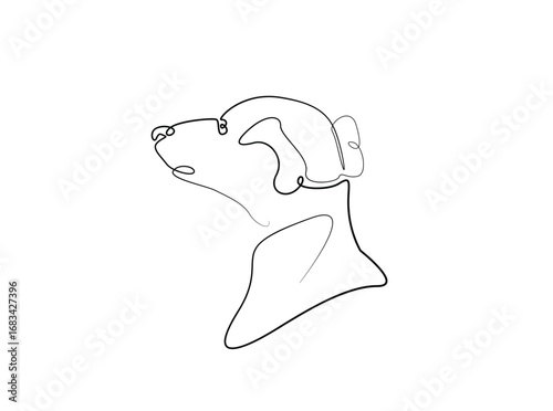 Dog head in single outline illustration. Continuous line art drawing of puppy head Editable stroke.
