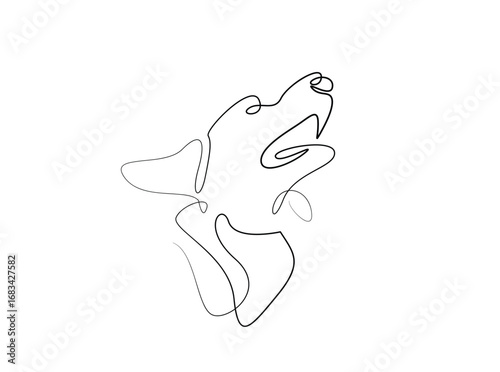 Dog head in single outline illustration. Continuous line art drawing of puppy head Editable stroke.