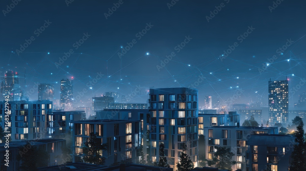 Fototapeta premium A city with a lot of buildings and a lot of lights