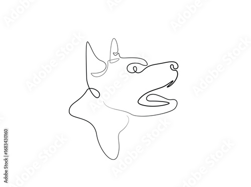 Dog head in single outline illustration. Continuous line art drawing of puppy head Editable stroke.