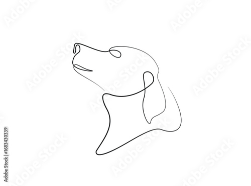 Dog head in single outline illustration. Continuous line art drawing of puppy head Editable stroke.