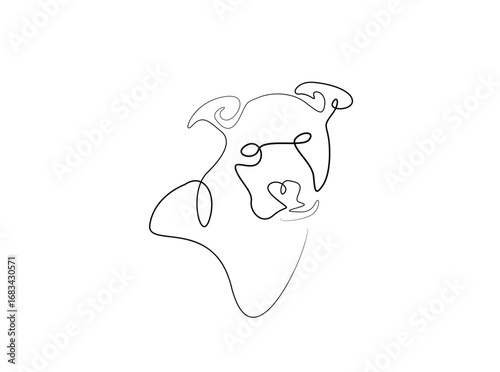 Dog head in single outline illustration. Continuous line art drawing of puppy head Editable stroke.