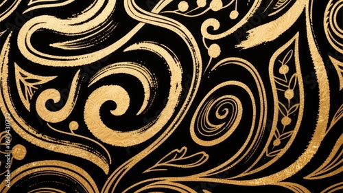 Golden Paisley Swirls on Black Background