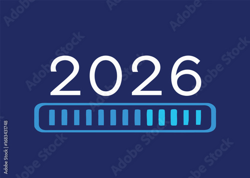 Happy New Year 2026 Greeting with Progress Bar Symbolizing Forward Momentum Design.