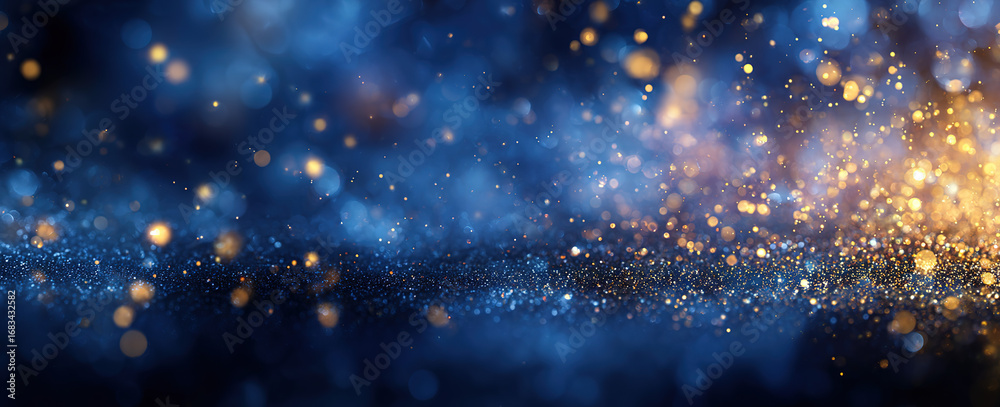 Fototapeta premium Golden and blue bokeh lights - Abstract background - Sparkling effect