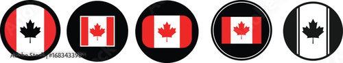 Canadian flag badges Collection with varied black borders in a patriotic vector design