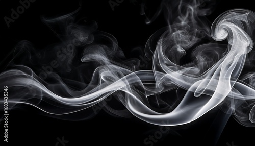 this image features a series of elegant wispy smoke trails on a black background conveying a sense of mystery and fluidity