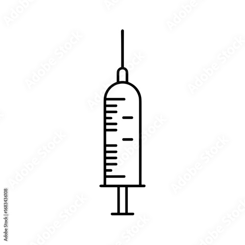 Medical syringe outline with measurement markings for injections  