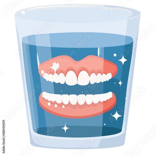 Denture teeth inside glass of water dental care concept vector illustration