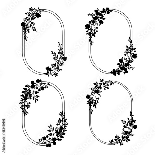 Wedding Crest Logo with Floral Frame and Couple Names