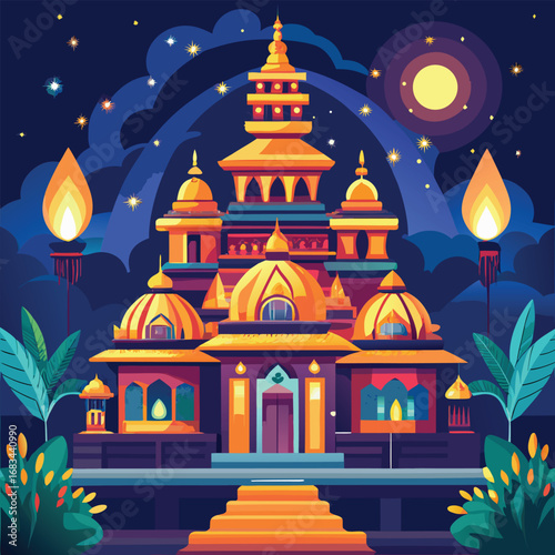 Vector illustration of an Orthodox church with a cross, a landmark building in Russia, against the sky