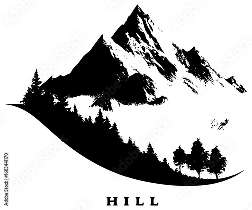 Mountain logo with forests and peaks