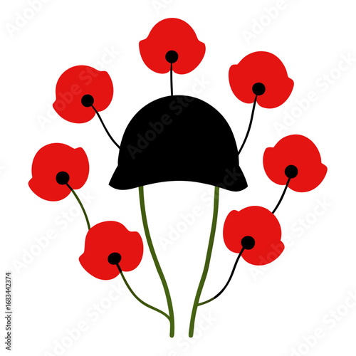 Poppies bloom around a soldier s helmet