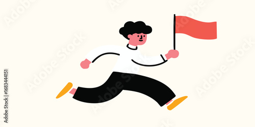 A determined figure charges forward, brandishing a vibrant flag, embodying the pursuit of goals, ambition, and forward momentum.