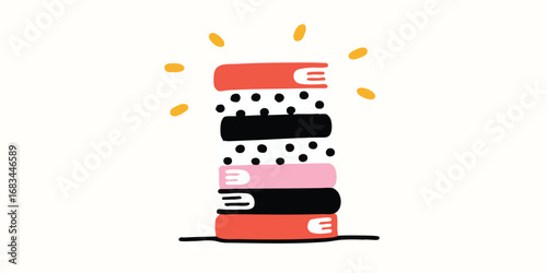 A stack of vibrant books radiates knowledge and imagination. This captivating illustration evokes a sense of learning.