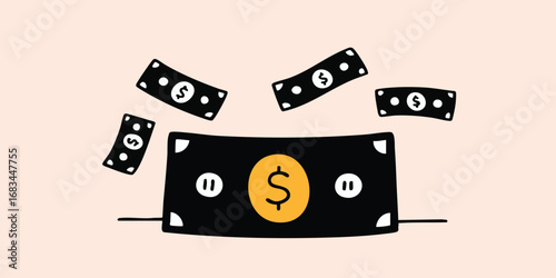 Illustration of money showing cash falling down , a visual representation of the economic concept.