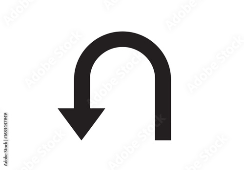Sleek Black U-Turn Arrow Icon for Intuitive Navigation and Modern Graphic Design Projects