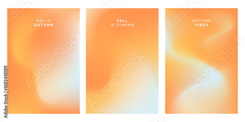 Abstract autumn gradient background set with smooth orange and soft pastel tones. Minimal fluid shapes. Modern seasonal design for posters, banners, invitations, social media, and digital projects.