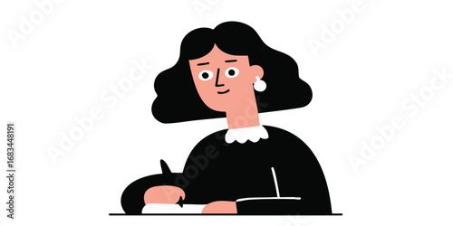 A focused and creative individual engrossed in writing. The illustrative style emphasizes attention to detail, making the perfect scene for projects.