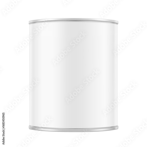 Hight realistic tin can with easy-open lid mockup. Vector illustration isolated on white background. Easy to use for presentation your product, idea, design. EPS10.