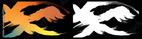 Vibrant abstract fiery phoenix bird silhouette with gradient colors and brush stroke texture on a black background with alpha channel