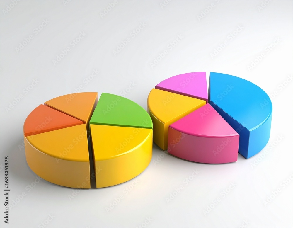 Obraz premium 3D Rendering of Two Colorful Pie Charts on a White Background