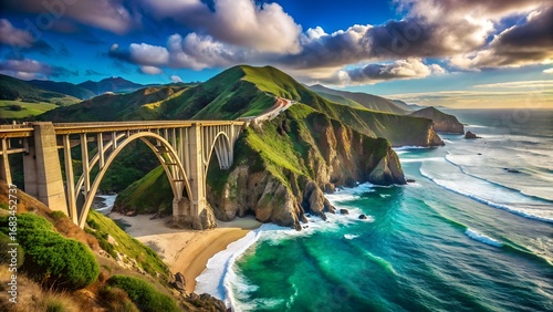Bixby creek bridge on the california coast at sunset