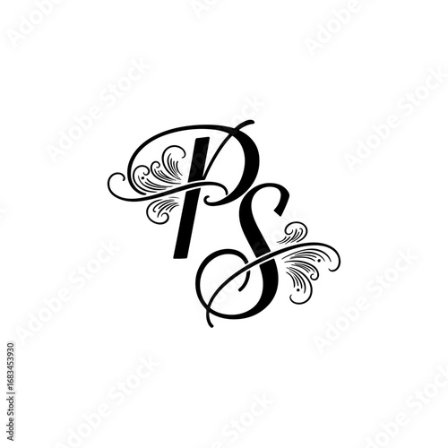 Typographic Line Monogram Logo, PS Wedding monogram logo