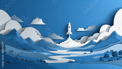 Rocket launch over landscape