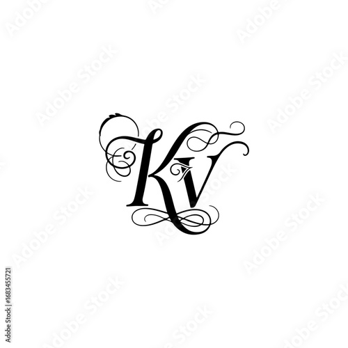 Minimalist Typographic Line Monogram Logo, KV Wedding monogram logo,